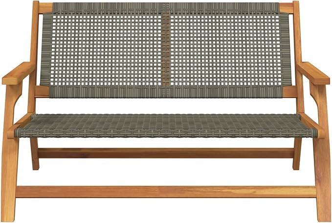 48" Solid Acacia Wood Outdoor Patio Chair, 2-Seat Modern Garden Bench in Grey, Ergonomic Armrests, Weather-Resistant Backyard Seating for Balcony, Porch, Lawn