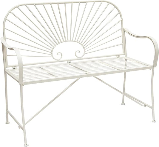 XBrand 44" L Iron Sun-Patterned Seat for Two, Patio & Porch Furniture for Park, Yard, Lawn, Balcony, Backyard – White