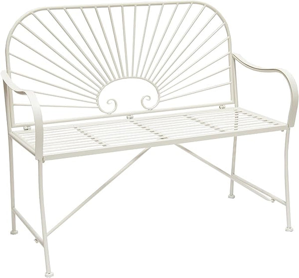 XBrand 44" L Iron Sun-Patterned Seat for Two, Patio & Porch Furniture for Park, Yard, Lawn, Balcony, Backyard – White - Photo 1