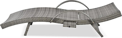Polibi Outdoor Wicker Chaise Lounge Chairs Set of 2,80.3" Patio Rattan Reclining Chair with Pull-Out Side Table and 4-Level Adjustable Backrest,Ergonomic Wave Design Pool Sunbathing Recliners(Grey)