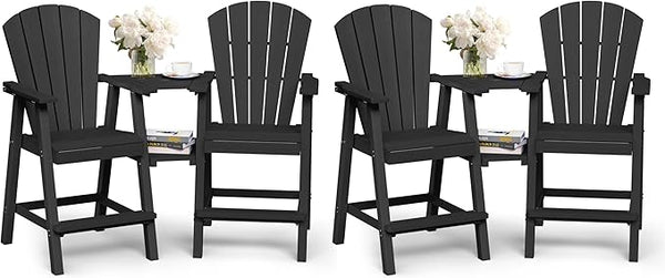 Ciokea Tall Adirondack Chairs Set of 4, HDPE Outdoor Adirondack Bar Stools with Double Connecting Tray - Photo 1
