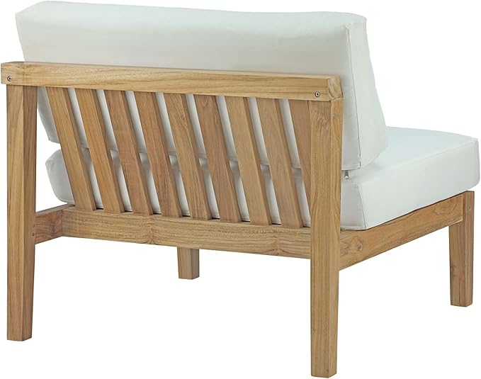 Modway Bayport Teak Wood Outdoor Patio Armless Chair in Natural White