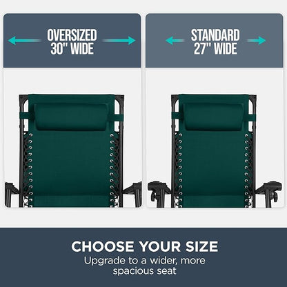 Best Choice Products 30” Wide Folding Zero Gravity Outdoor Recliner Patio Lounge Chair w/Adjustable Canopy Shade, Headrest, Side Accessory Tray - Forest Green