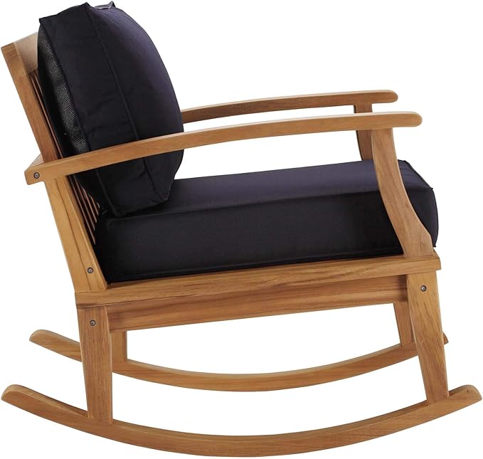 Modway Marina Outdoor Patio Teak Rocking Chair in Natural Navy