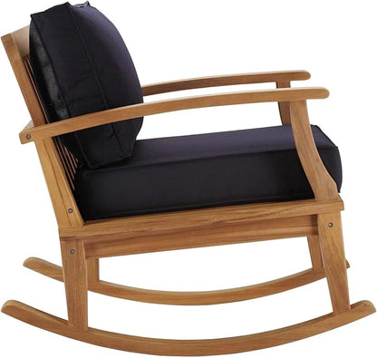 Modway Marina Outdoor Patio Teak Rocking Chair in Natural Navy