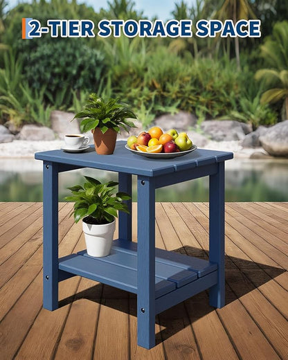 GarveeLife Adirondack Outdoor Side Table 18 x 15 in, HDPE 2-Tier Patio Side Tables for Outside, All-Weather End Table for Patio Pool Deck Indoor Backyard, Navy Blue