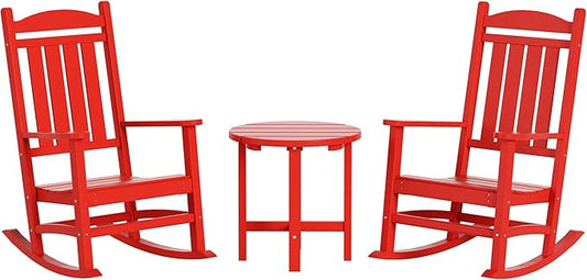 WestinTrends Malibu 3-Piece Set Outdoor/Patio Rocking Chairs with a Side Table (2 Seater), Red