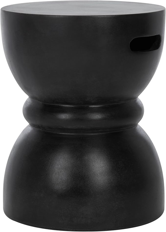 SAFAVIEH Outdoor Haruki Black Modern Concrete Round Accent Table