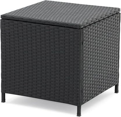 Verano Garden Outdoor Wicker Side Table, Small Storage Rattan Wicker End Table, Square Resin Coffee Table for Garden Porch Deck Living Room Backyard (Black)