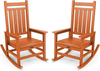 SERWALL Outdoor Rocking Chair Set of 2, Patio Rocking Chairs for Adult, All Weather Resistant Porch Rockers for Lawn Garden, Orange
