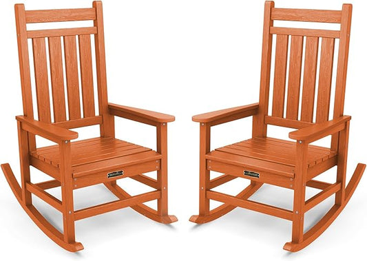 SERWALL Outdoor Rocking Chair Set of 2, Patio Rocking Chairs for Adult, All Weather Resistant Porch Rockers for Lawn Garden, Orange