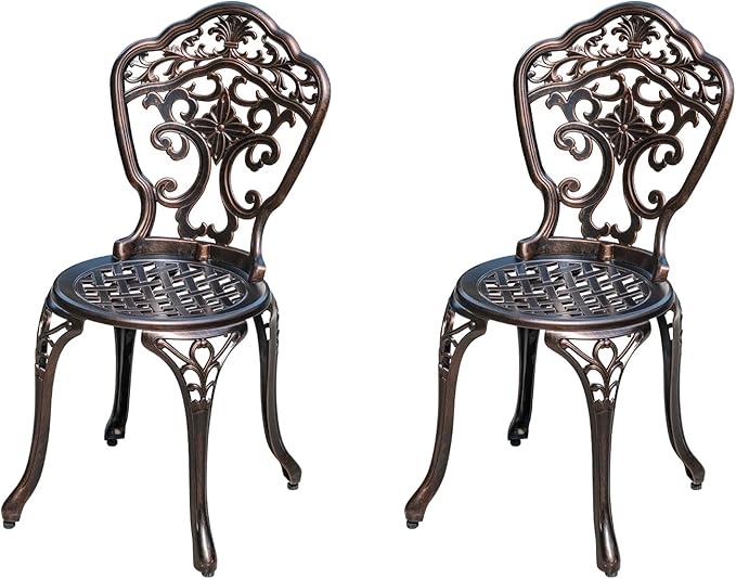Outdoor Dining Chair Cast Aluminum Patio Chairs Set of 2 All-Weather Patio Dining Chair with Adjustable Feet for - Photo 1