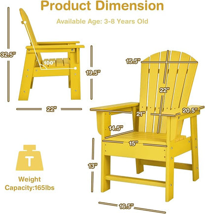 Giantex Adirondack Chair, Kids HDPE Patio Lawn Chair with Ergonomic Backrest for Deck, Porch, Backyard, Poolside, Indoor, Weather Resistance Toddler Outdoor Chair (2, Yellow)