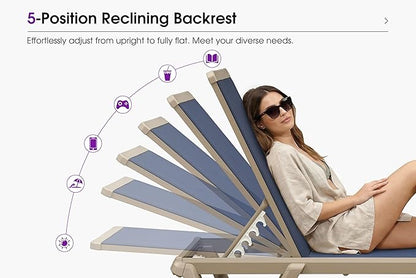 PURPLE LEAF Outdoor Chaise Lounge Chair Set of 2 Pool Lounge Chair with Champagne Aluminum Plastic Stackable Patio Lounge Chair for Poolside Sunbathing Beach Deck Yard, Navy Blue