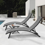 MoNiBloom Lounge Chairs for Outside Set of 3, Folding Adjustable Gray Deck Chair Recliner w/Side Table - Photo 4