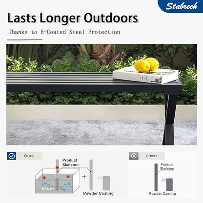 Metal Garden Bench for Outdoors, Black Outdoor Benches Slats for Patio, Patio Backless Bench with Cross Leg,Dining Bench for Porch, Lawn, Balcony, Backyard and Park