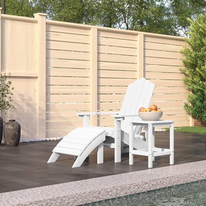 White HDPE Adirondack Chair with Removable Footstool for Patio and Garden Outdoor Relaxation Comfortable Durable - Photo 1