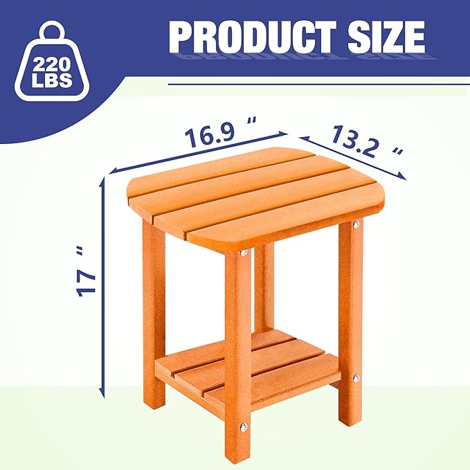 LZRS Outdoor Side Table - 2-Tier Adirondack HDPE Patio End Table for Pool, Porch, Balcony & Backyard - Photo 3