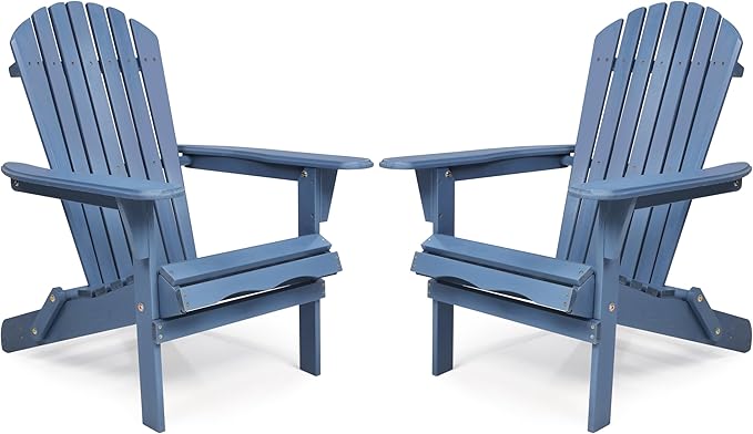 Outdoor Wooden Folding Adirondack Chair Set of 2 with Pre-Assembled BackRest, Wood Patio Chair for Garden Backyard Porch Pool Deck Firepit