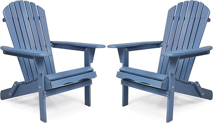 Wooden Folding Adirondack Chair Set of 2, Pre-Assembled BackRest Wood Lounge Chair for Outdoor Patio Garden Lawn Backyard Deck Pool Beach Firepit