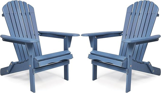 Wooden Folding Adirondack Chair Set of 2, Pre-Assembled BackRest Wood Lounge Chair for Outdoor Patio Garden Lawn Backyard Deck Pool Beach Firepit