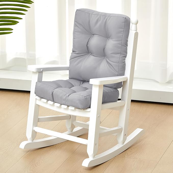 Kids Rocking Chair Cushion Pad Set Toddler Rocking Chair Indoor Outdoor Wooden Rocker Child Patio Rocker for Porch Balcony Lawn Indoor Outdoor(White,Ages 2-5)