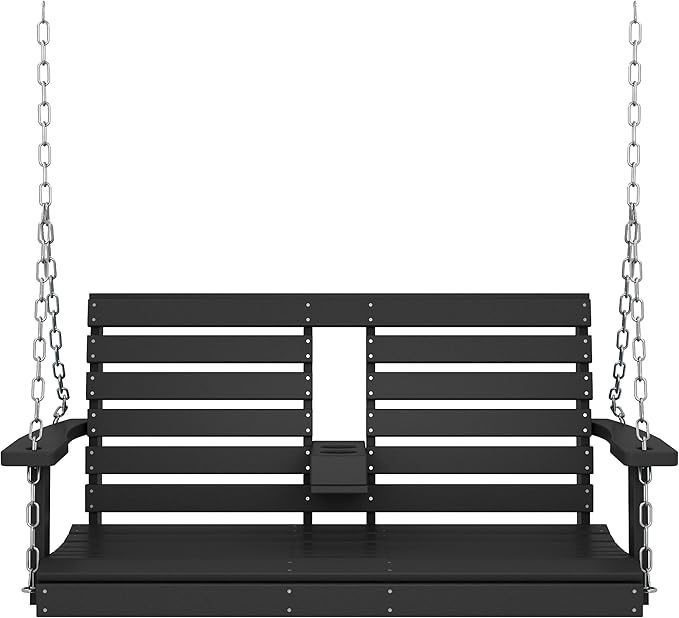 KINGYES Outdoor Hanging Patio Swing Chair, 2 Seat Swing with Cup Holders, Waterproof Bench for Courtyard & Garden - Photo 9