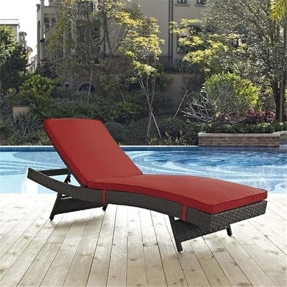 Modway Sojourn Wicker Rattan Outdoor Patio Sunbrella Fabric Chaise Lounge in Canvas Red