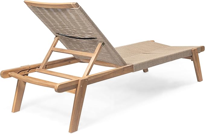 Christopher Knight Home Set of 2 Outdoor Patio Wood Adjustable Chaise Lounges with Rope Seating - Photo 6