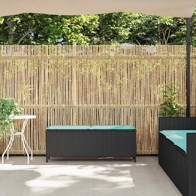 Patio Bench with Cushion Black Outdoor Furniture Yard Bench for Garden Courtyard 43.3"x11.8"x15.9" Poly Rattan