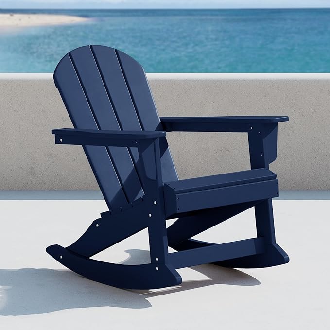 WO WESTIN OUTDOOR HDPE Laguna Outdoor Rocking Poly Adirondack Chair, Navy Blue