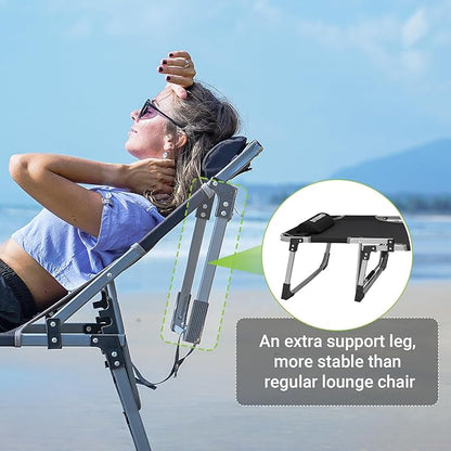 FUNDANGO Oversize Lounge Chair Outdoor, 300 lbs Large Camping Cots for Adults Heavy Duty Extra Wide Sturdy with Pillow for Outside Patio Beach Pool