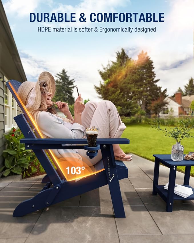 Adirondack Chair Outdoor Patio Backyard: Plastic HDPE Material with Folding - Weatherproof and UV Resistant - Ergonomic Design is Very Suitable for Family Members to Relax and Rest