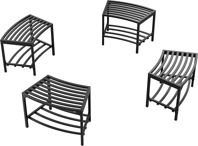 Heavy-Duty Outdoor Metal Benches Set of 4, Backless Curved Fire Pit Seating with Weatherproof, Quick Assembly for Patio - Photo 8