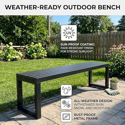 Outdoor Garden Bench, 3.3ft 3.9ft 4.9ft 5.9ft Metal Patio Benches Weatherproof Outside Backless Bench Front Porch Seat Outdoor for Park, Yard, Lawn and Backyard Outside Chair(Blue,3.3ft)