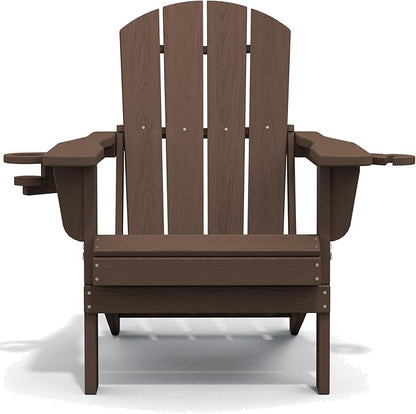 SERWALL Adirondack Chair with Cup Holders - Composite Adirondack Chairs Set of 4 HDPE Outdoor Chairs All Weather Use- Coffee