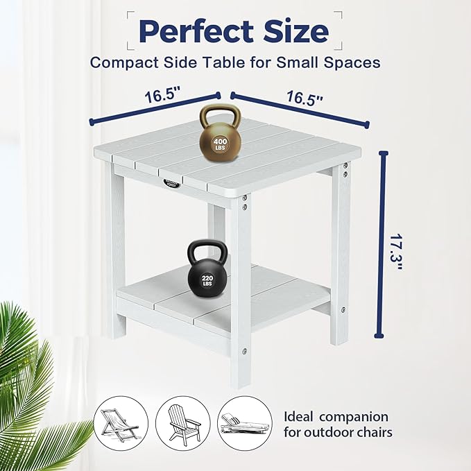 Square Outdoor Side Table Adirondack Side Table, Waterproof & 2-Tier Small End Table for Patio, Beach Chair & Poolside - Photo 3