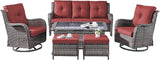 Rilyson Wicker Patio Furniture Set - 6 Piece Rattan Outdoor Sectional Conversation Sets with 2 Rocking Chair, 2 Ottoman - Photo 1