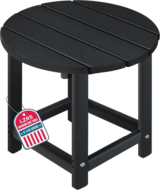 LZRS Round Adirondack Patio Side Table End Table, Outdoor Side Tables for Patio, Backyard,Pool, Indoor Companion, Easy Maintenance & Weather Resistant(Black)