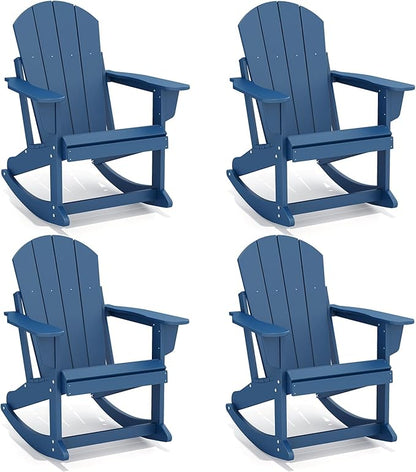 GREENVINES Adirondack-Rocking-Chairs | Set of 4 | HDPE Plastic | Porch Rocker Chair | for Outdoor Patio Deck | Weatherproof | Blue