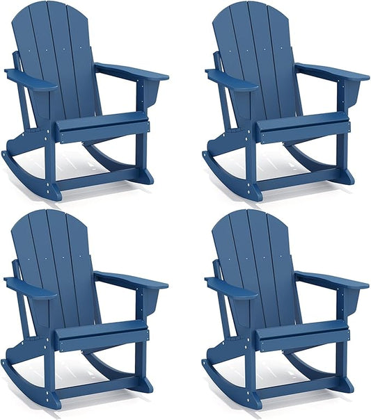 GREENVINES Adirondack-Rocking-Chairs | Set of 4 | HDPE Plastic | Porch Rocker Chair | for Outdoor Patio Deck | Weatherproof | Blue