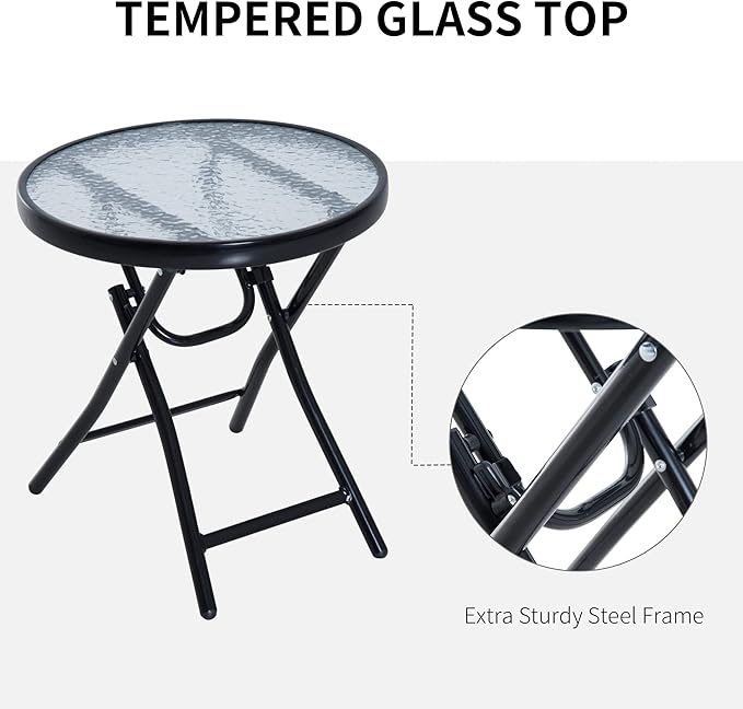 Outsunny 3 Piece Outdoor Rocking Bistro Set, Patio Folding Chair Table Set with Glass Coffee Table for Yard, Patio, Deck - Photo 5
