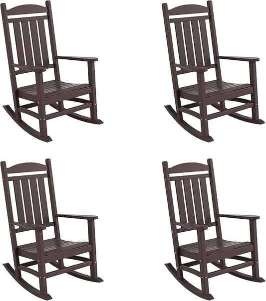 WestinTrends Malibu Malibu Outdoor Patio Poly Classic Porch Rocking Chair (Set of 4), Dark Brown