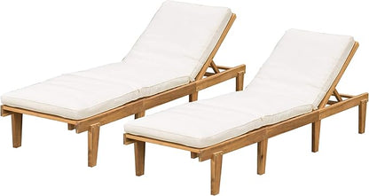 Christopher Knight Home Outdoor Pool/Deck Furniture, Teak Chaise Lounge Chairs with Cushions (Set of 2)