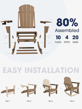 KINGYES Adirondack Rocking Chair with Retractable Ottoman and Cup Holders - Photo 5