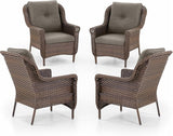 Patio Wicker Chairs Outdoor Furniture Chair - Set of 4 Outside All Weather Lawn Dining Brown Rattan Armchair with High - Photo 1
