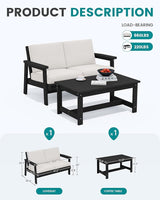 SERWALL Outdoor Loveseat, Black Frame and Khaki Cushion - Photo 2