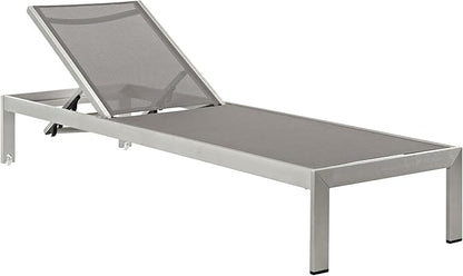 Modway Shore Aluminum Mesh Outdoor Patio Poolside Chaise Lounge Chair in Silver Gray