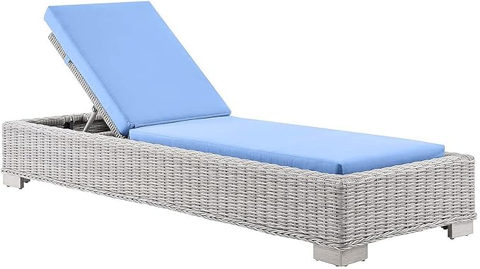 Conway Outdoor Patio Wicker Rattan Chaise Lounge in Light Gray Light Blue