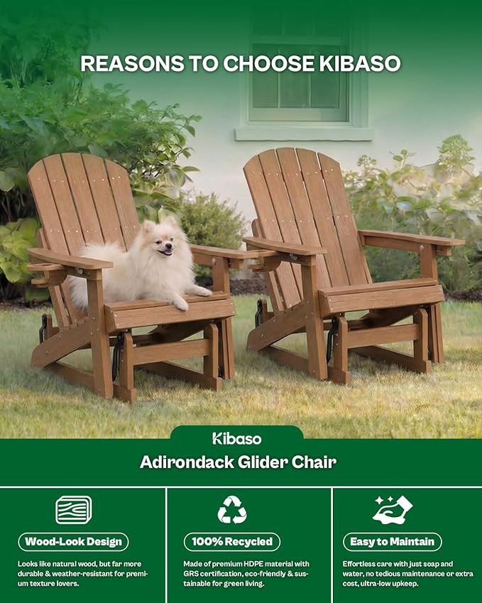 3-Position Adjustable Adirondack Chair with Cup Holder, HDPE All-Weather Outdoor Glider Chair, Wood-Grain Fire Pit Chairs for Pool, Yard, Deck (Rustic Teak)